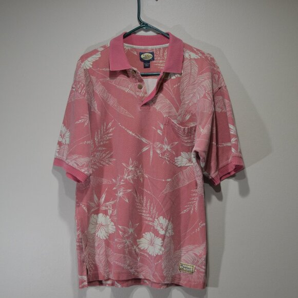 Tommy Bahama Island Leaf  Mens L Short Sleeve Pullover Polo 1/4 Button Shirt - Picture 1 of 7
